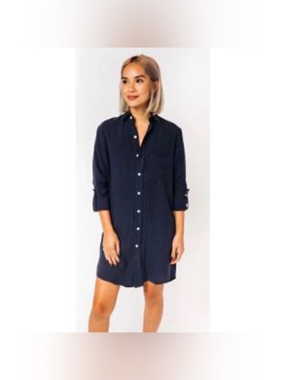 Francesca bettini Navy Button-Down Shirt tunic italy 100% linen blue scandi chic